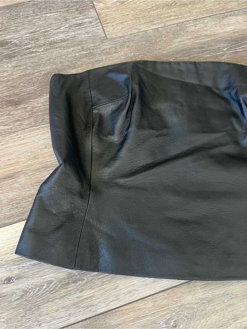 Vintage 90s Y2K Newport News Black Genuine Leather Strapless Tube Top Bustier 18 - Picture 6 of 9